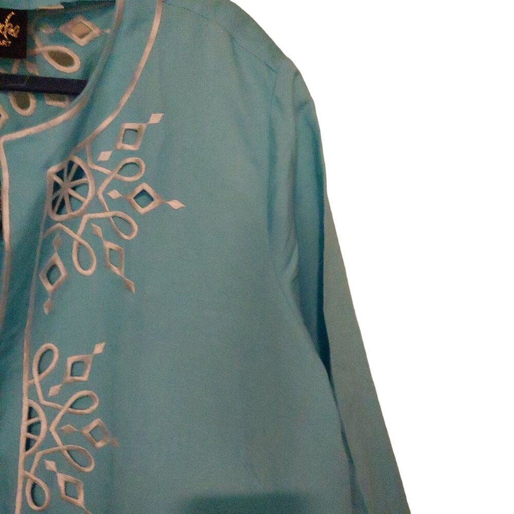 Bobb Mackie Robin Egg Blue 2 piece Tank/Button Shirt White Embroidery Eyelet 2X - Picture 6 of 13